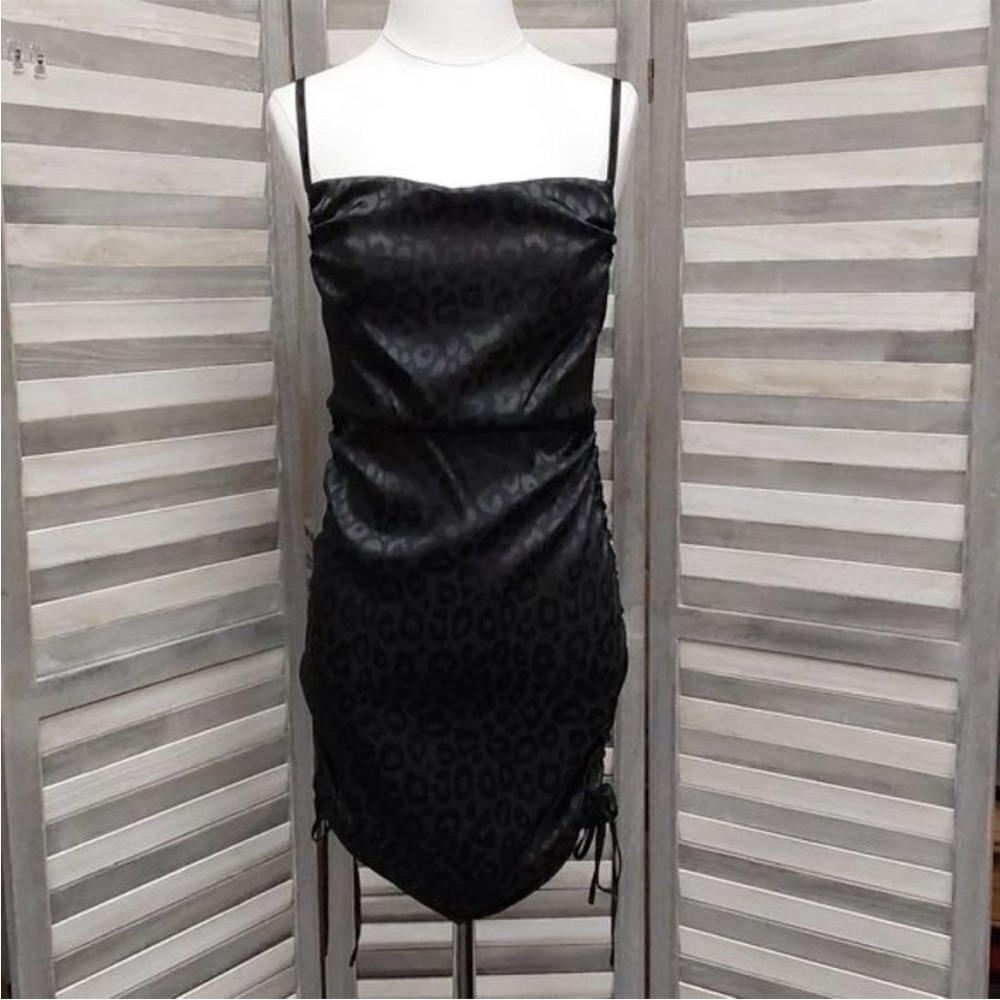 Women's Sleeveless Ruched Side Bodycon Mini Dress - Wild Fable Black Satin